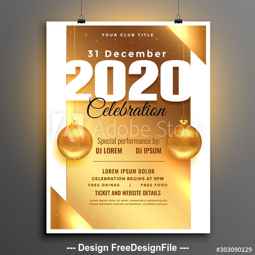 New year party golden background flyer vector