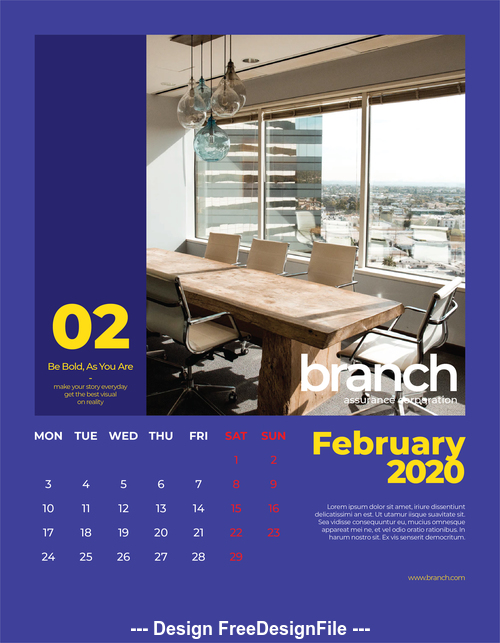 Office cover calendar 2020 vector