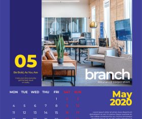 Office interior cover calendar 2020 vector