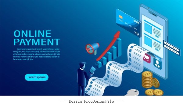 Online payment with mobile protection money in cellphone transactions modern flat isometric illustration vector