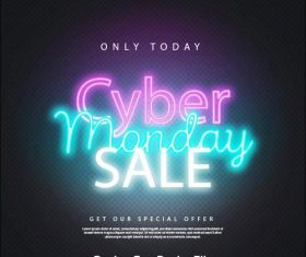 Only today cyber monday sales neon style vector