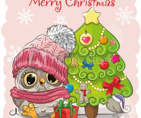 Owl and christmas tree cartoon vector