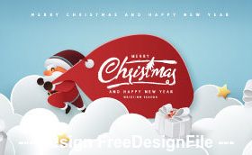 Paper cartoon santa and gift vector