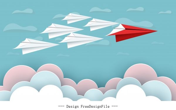 Paper airplane red and white sky background vector