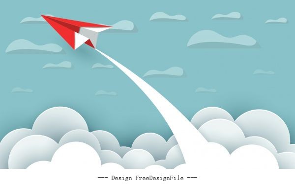 Airplane red fly and sky between cloud vector background