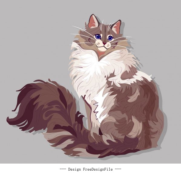 Pet painting furry cat colored handdrawn vector