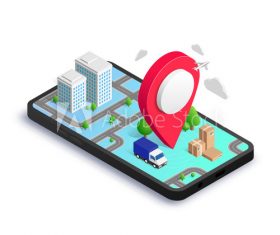 Phone tracking isometric concept vector