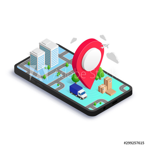 Phone tracking isometric concept vector