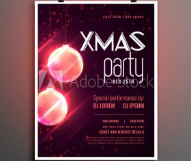 Pink christmas ball christmas party flyer vector