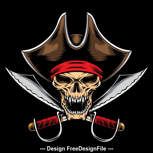 Pirate skull tattoo logo design vector
