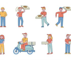 Pizza delivery lineart people character vector