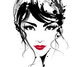 Pretty girl ink painting vector
