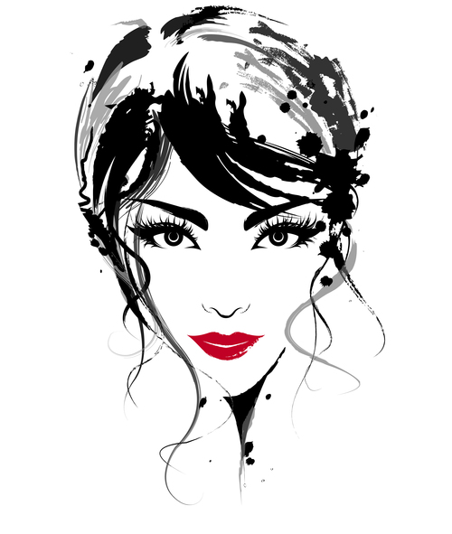 Pretty girl ink painting vector