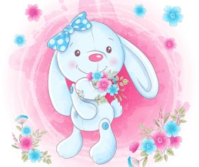 Rabbit holding flowers illustration vector