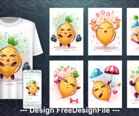 Radish 3d t-shirts with mult funny characters vector