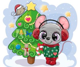Rat and christmas tree cartoon vector
