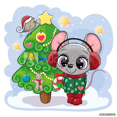 Rat and christmas tree cartoon vector