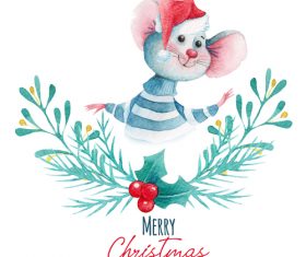 Rat new year card watercolor illustrations vector