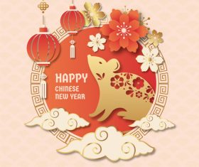 Rat silhouette greeting card happy new year vector