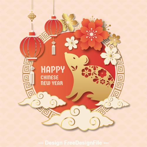 Rat silhouette greeting card happy new year vector