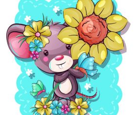 Rat vector holding flowers