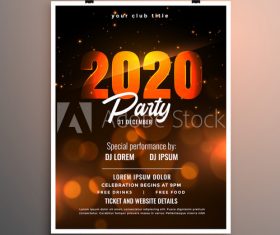 Red 2020 digital christmas party flyer template vector
