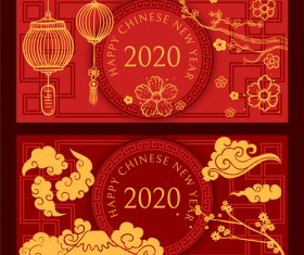 Red background 2020 rat new year banner vector