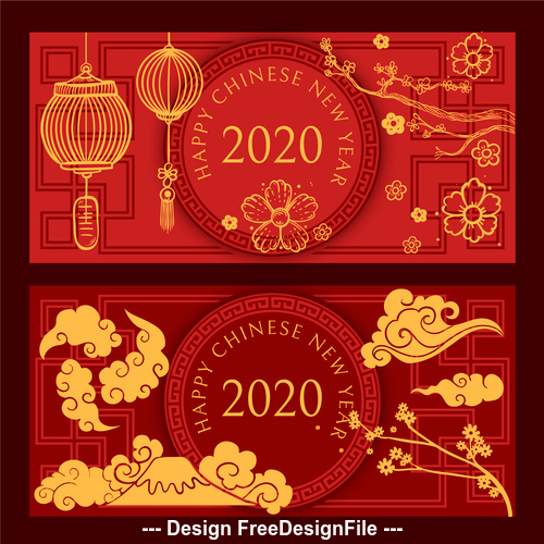 Red background 2020 rat new year banner vector