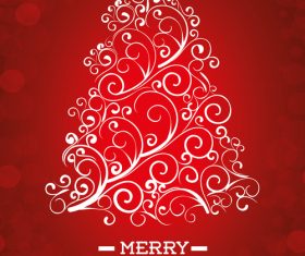Red background abstract christmas tree vector