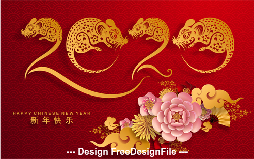 Red background new year 2020 greeting card vector
