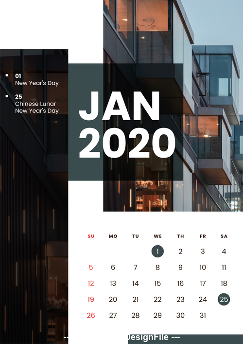 Residential high-rise building cover 2020 calendar vector 01