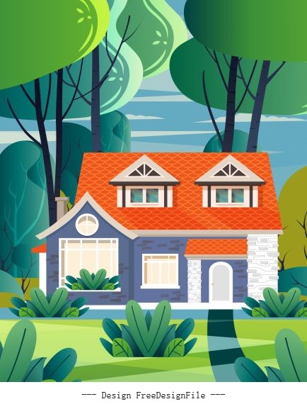 Residential painting house bright colorful vector