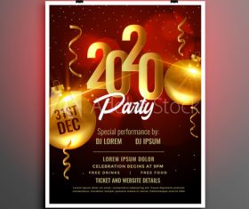 Ribbon Christmas ball New Year party flyer template vector