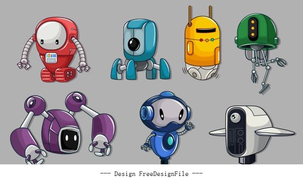 Robot icons colored modern shiny vector