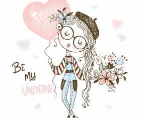 Romantic girl cartoon illustration vector
