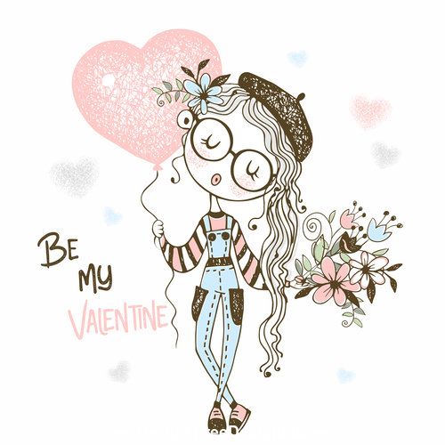 Romantic girl cartoon illustration vector