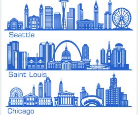 Saint louis and other cities building silhouette vector