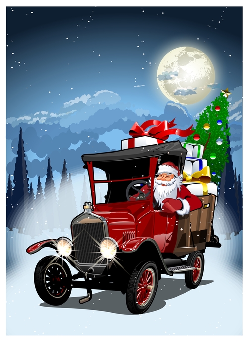 Santa Claus driving a gift vector