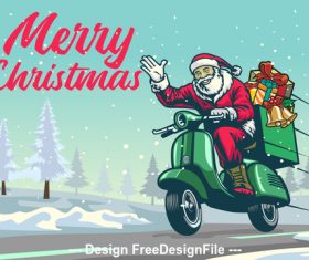 Santa Claus on motorcycle Christmas vintage illustration vector