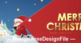 Santa Claus pulling celebration Christmas banner vector