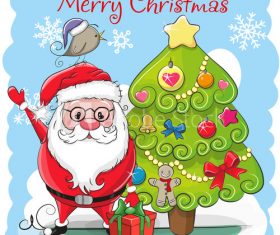 Santa and christmas tree cartoon vector