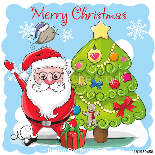 Santa and christmas tree cartoon vector
