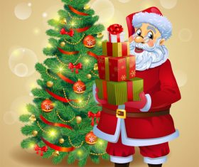 Santa and christmas tree vector