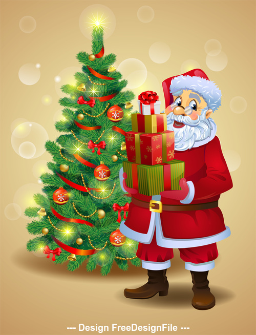 Santa and christmas tree vector