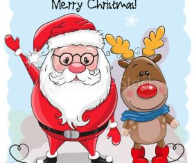 Santa and elk cartoon vector