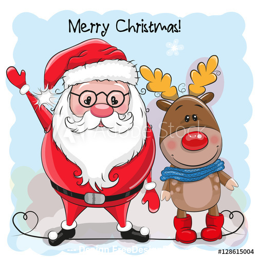 Santa and elk cartoon vector free download