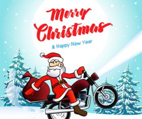 Santa biker merry christmas new year winter card vector