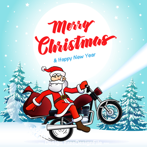 Santa biker merry christmas new year winter card vector