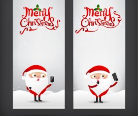 Santa claus greeting card banner with smartphone vector