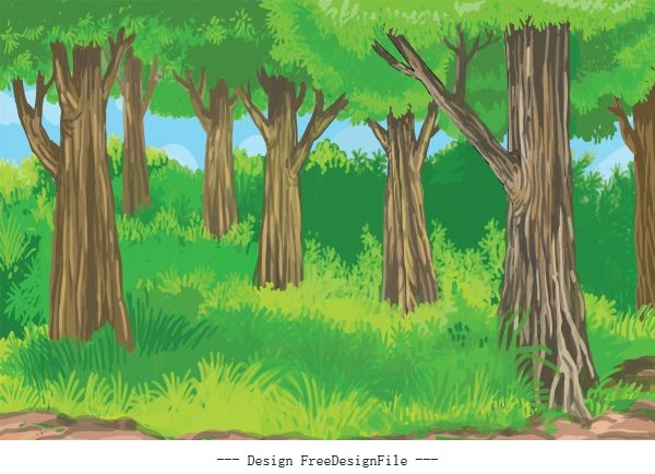 Scenery tropical jungle digital painting illustration vector